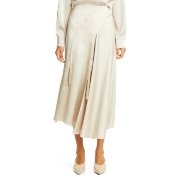 Vince Women's Tassel Detail Asymmetric Seam Midi Length Satin Skirt